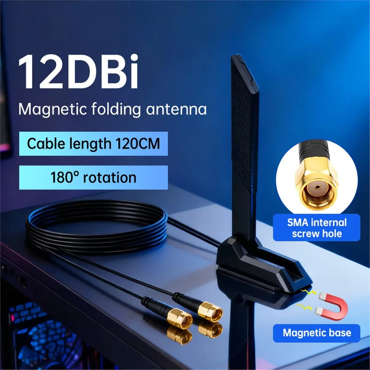 AA80 WiFi 6E Antenna Tri-Band Antenna 6GHz/5GHz/2.4GHz Magnetic Foldable 12DBi High Gain External Signal Receiver for Router