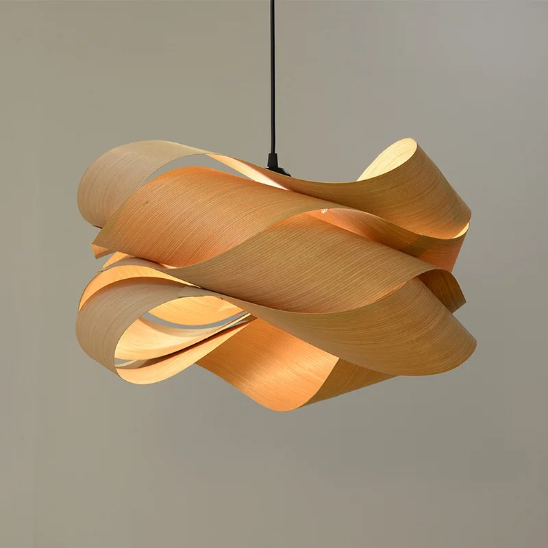 

Chinese Style Pendant Light Creative Wooden Veneer Living Room Bedroom Ceiling Lamp Modern Minimalist Decoration Chandelier