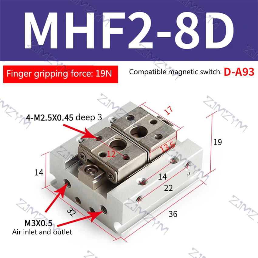 MHF2-8D/8D1/8D2/12D/12D1/12D2 Pneumatic Finger Cylinder Thin Air Claw Parallel Guide Slide Pneumatic Gripperr Air Gripper 8/12mm