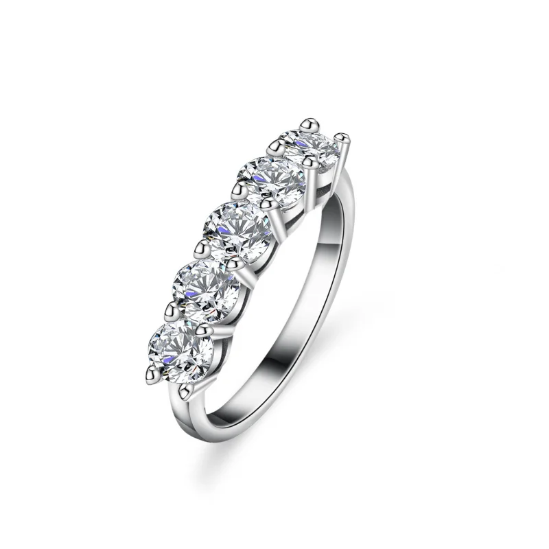Moissanite5Stone Row RingS925Silver plating18KGolden Five-Star Princess Row Ring Fashion Jewelry Wholesale Customization