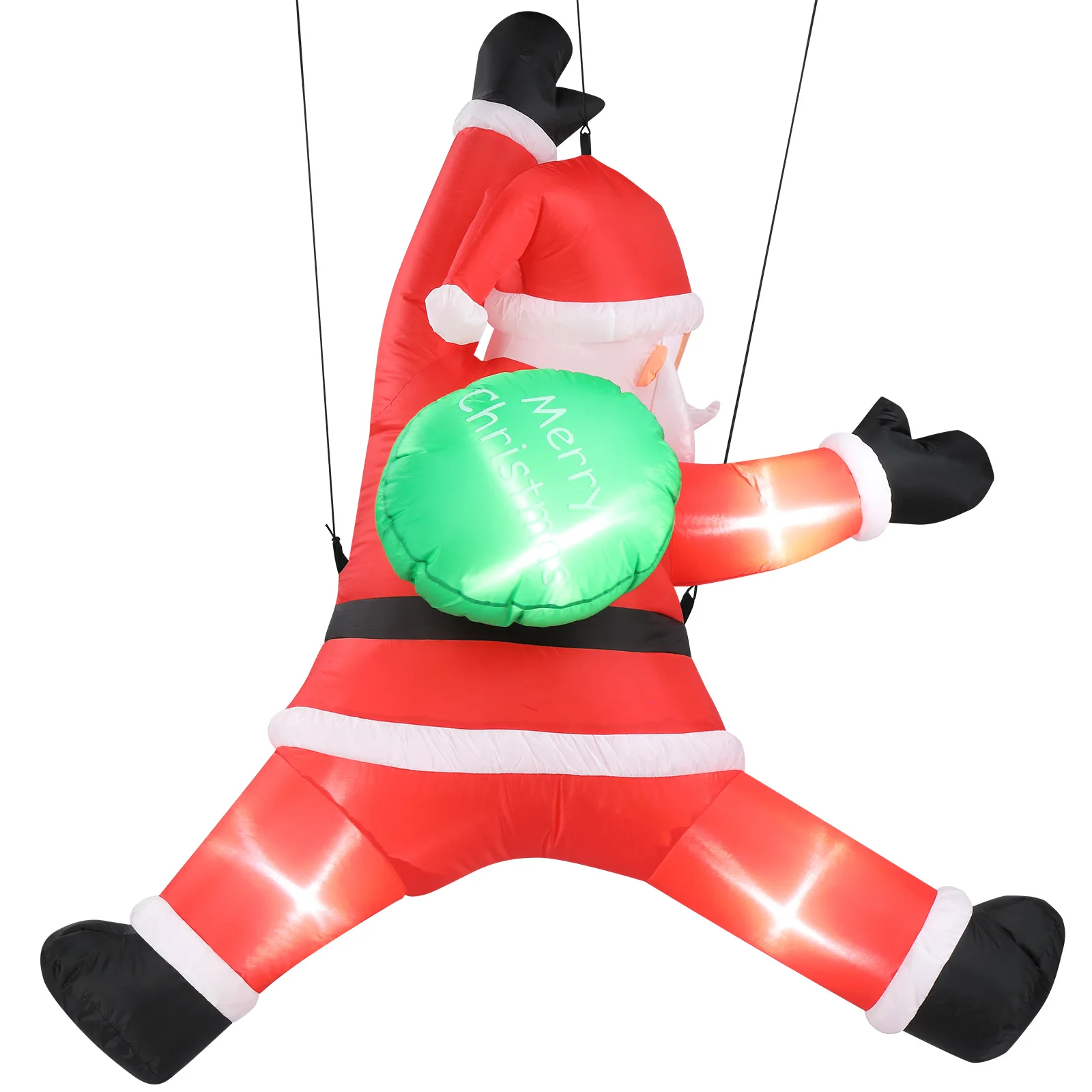 4.9 FT Lighted Christmas Inflatable Decoration, Inflatable Hanging Santa Claus with Gift Bag, Funny Blow Up Yard Decorations