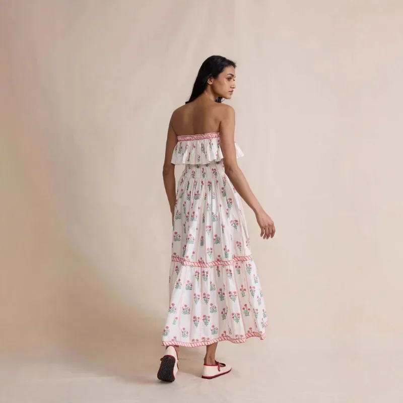 فستان صيفي كاجوال مطبوع عليه زهور بكتف واحد، ملابس حمل فضفاضة طويلة مع تصميم كبير بدون أكمام، فستان ضيق #2