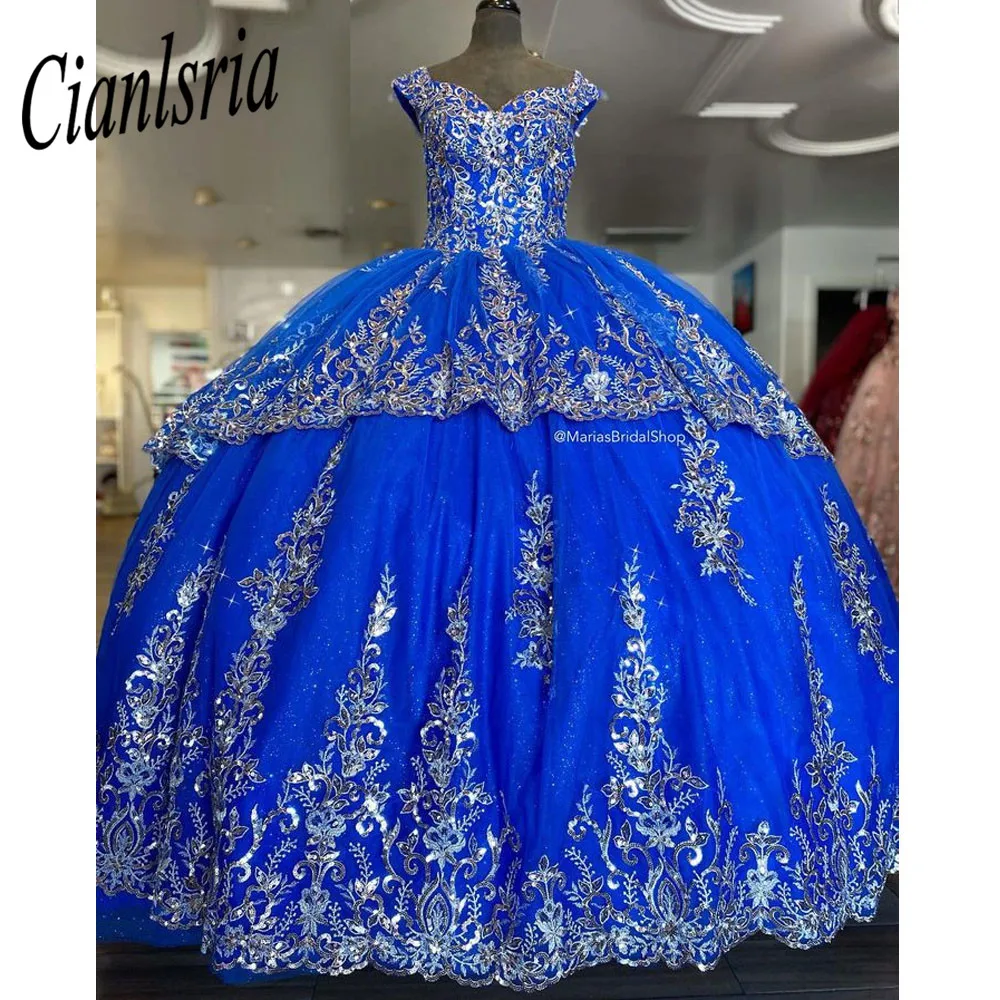 Royal Blue Sweet 15 Quinceanera Dresses 2023 Princess Party Ball Gown Lace Appliques Beads Pageant Vestidos De 15 Años Open Back