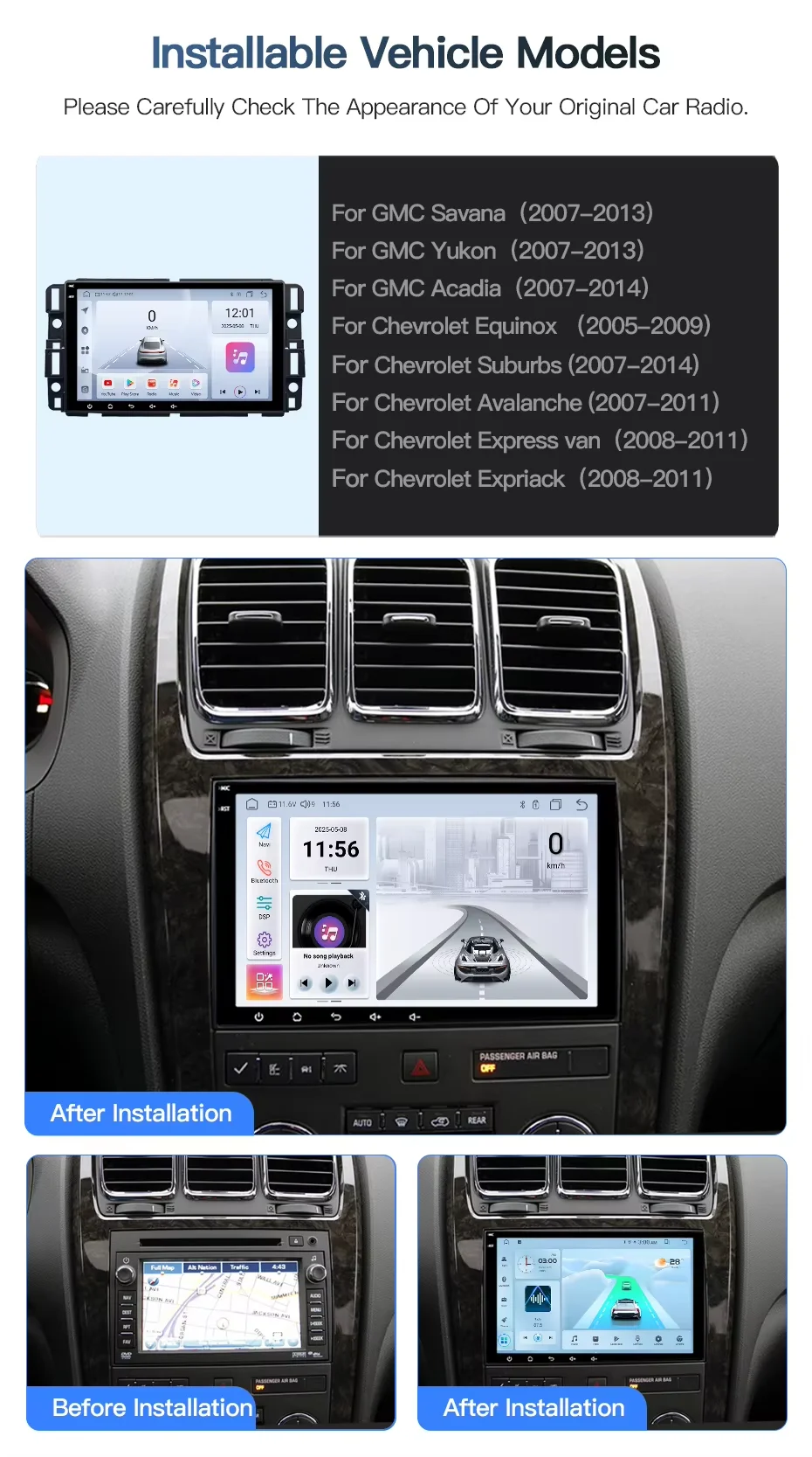Android 16 Car Radio Carplay For Chevrolet GMC Sierra Traverse Avalanche Savana 2007-2014 AUTO DSP 4G Wifi  Video GPS Navigation