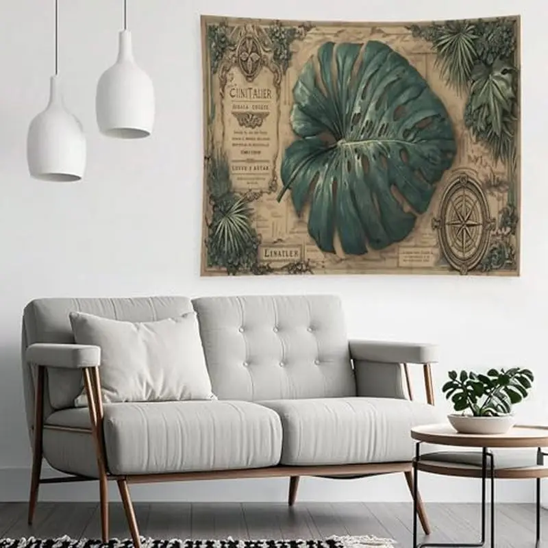 VIKAMA Tropical Turtle Leaf Tapestry, Vintage Summer Wall Hanging, Tropical Style Wall Decor for Bedroom Dorm Living Room Study