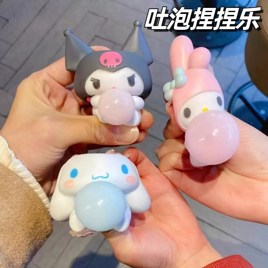 

kt Anime Cinnamoroll Kuromi Push Bubbles Toys Cartoon Cute MyMelody Squeeze Spit Bubble Decompression Fidget Toy
