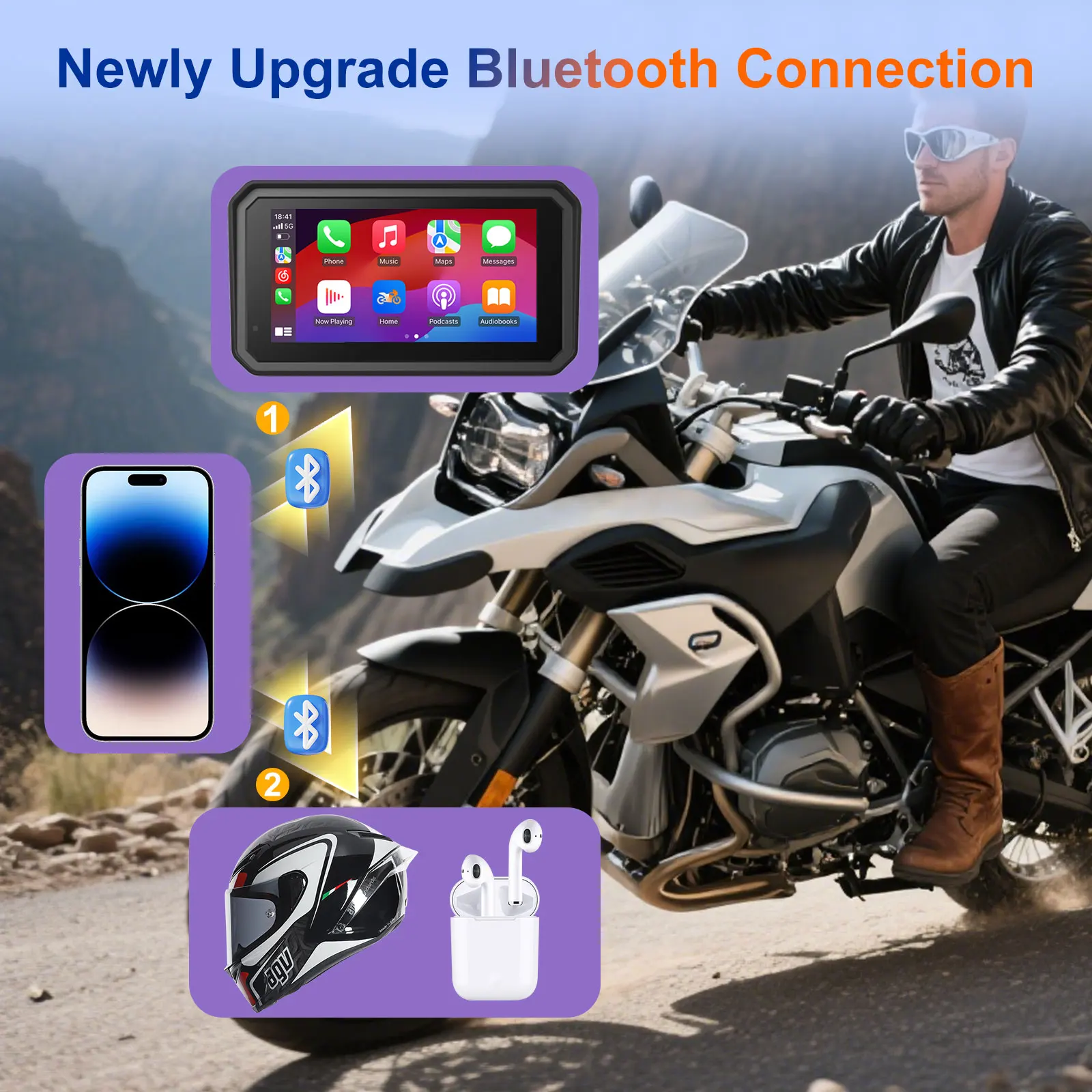 6 inch Wireless CarPlay Moto Android Auto Portable Digital Motorcycle Dashboard GPS Navigation For BMW R1200GS R1250GS R1300GS