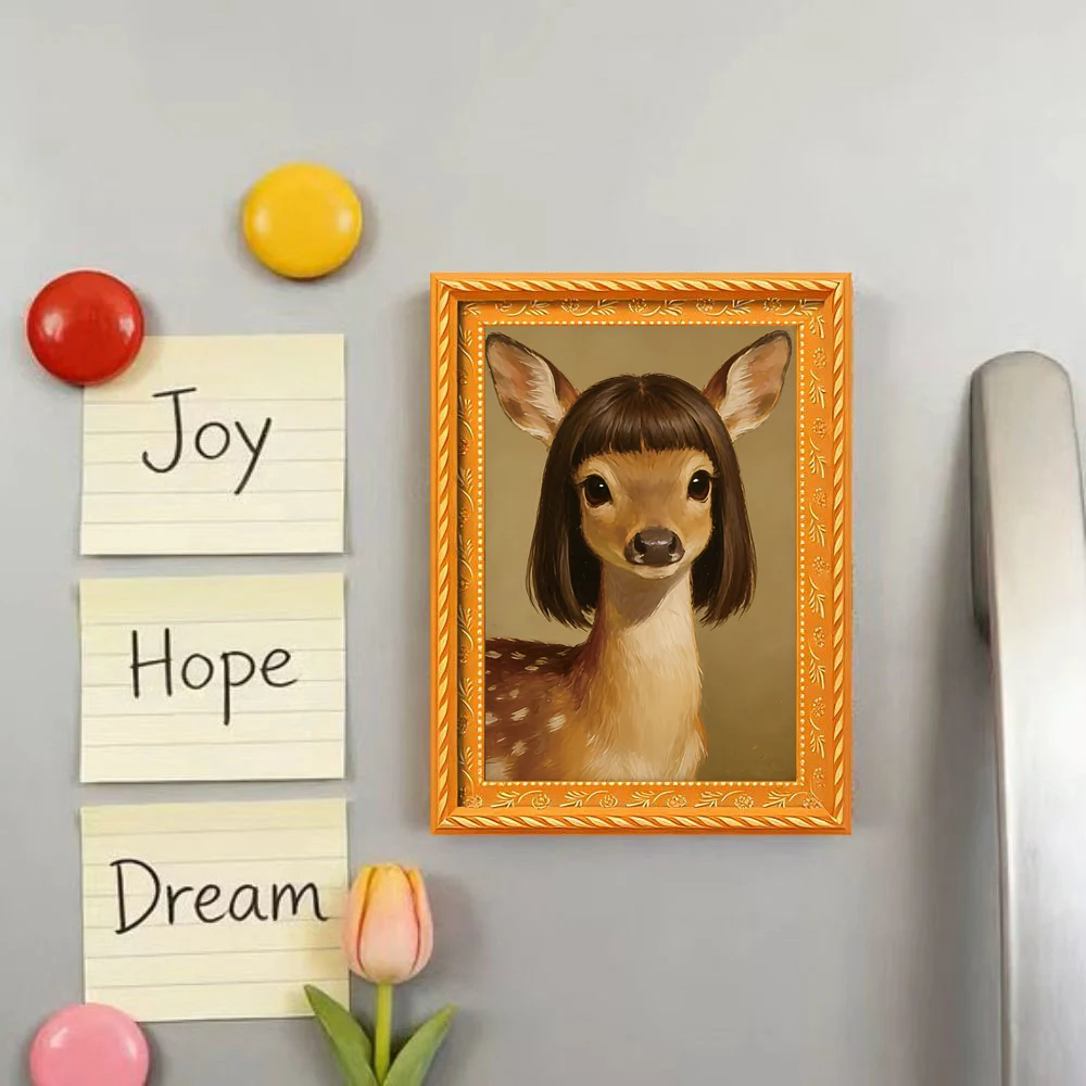 1 Piece of Retro Bobblehead Deer Fridge Magnet, Artistic and Fresh Design Magnetic Sticker, Healing-Style Home Decor Item, Short-Haired Deer Magnetic Sticker, Fun Fridge Decoration Message Sticker