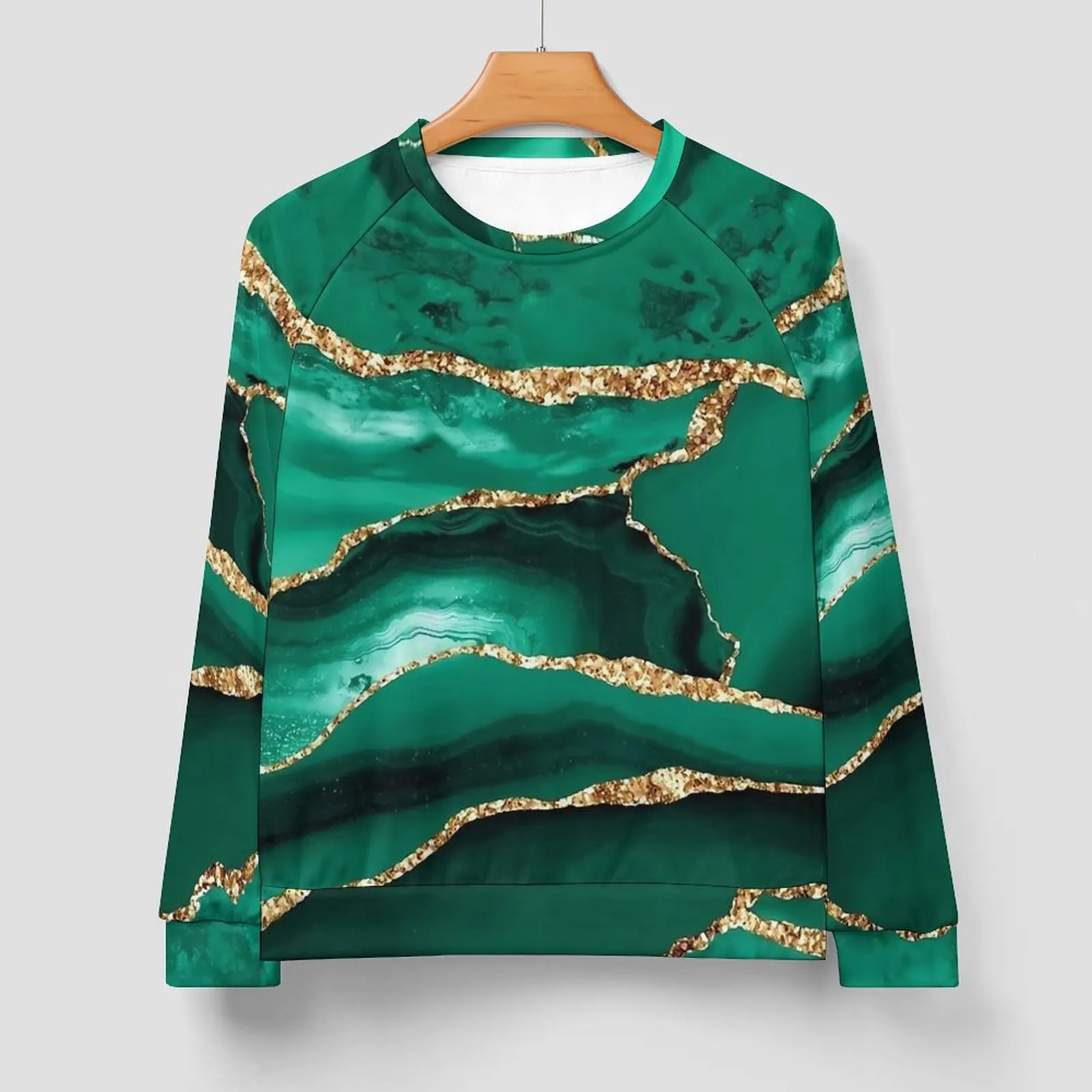 Green Marble With Gold Glitter Print Loose Sweatshirts Men  Casual Hoodies Spring Harajuku Design Hoodie Big Size