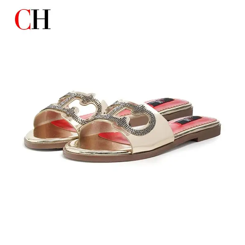 

CHCH Cut-out Delicate Decoration Fashion Women's Slippers Brand Women's Alphabet Outdoor Multifunctional Slippers