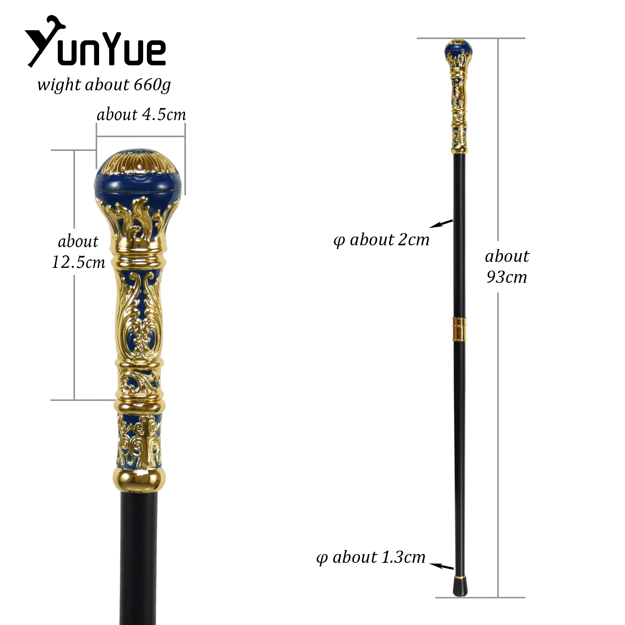 Blue Round Handle Fashion Walking Stick Cosplay Gentlemen Vintage Handmade Walking Cane Lady Art Collection Film Props Cane 93CM