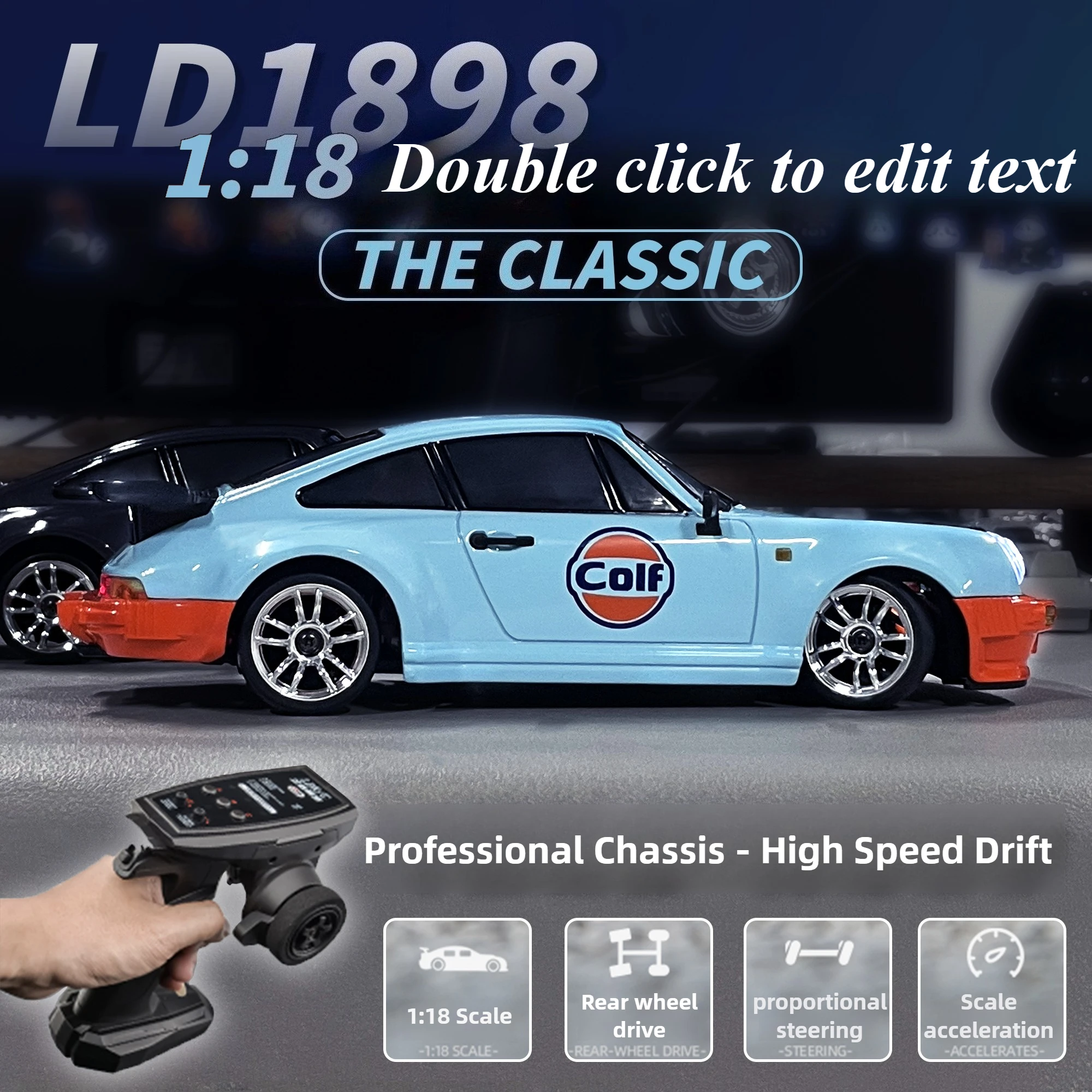 

RC Drift Car 1/18 LD1898 Полномасштабный высокоскоростной задний привод Гоночный сплав Кузов Дистанционное управление Дрифт-автомобиль с гироскопом Модель игрушки