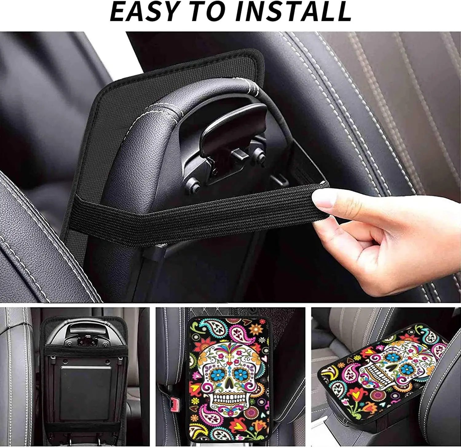 Cool Skull Flower Car Console Covers for Cars Universal Fashion Popular Auto Center Console Pad Men Boys Armrest Cover