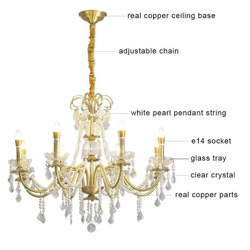 2026 Moderno Rame Reale 6 Lampadario di Cristallo Della Luce Led Plafoniera Soggiorno Camera Da Letto Complementi Arredo Casa Lampada a Sospensione Perla E