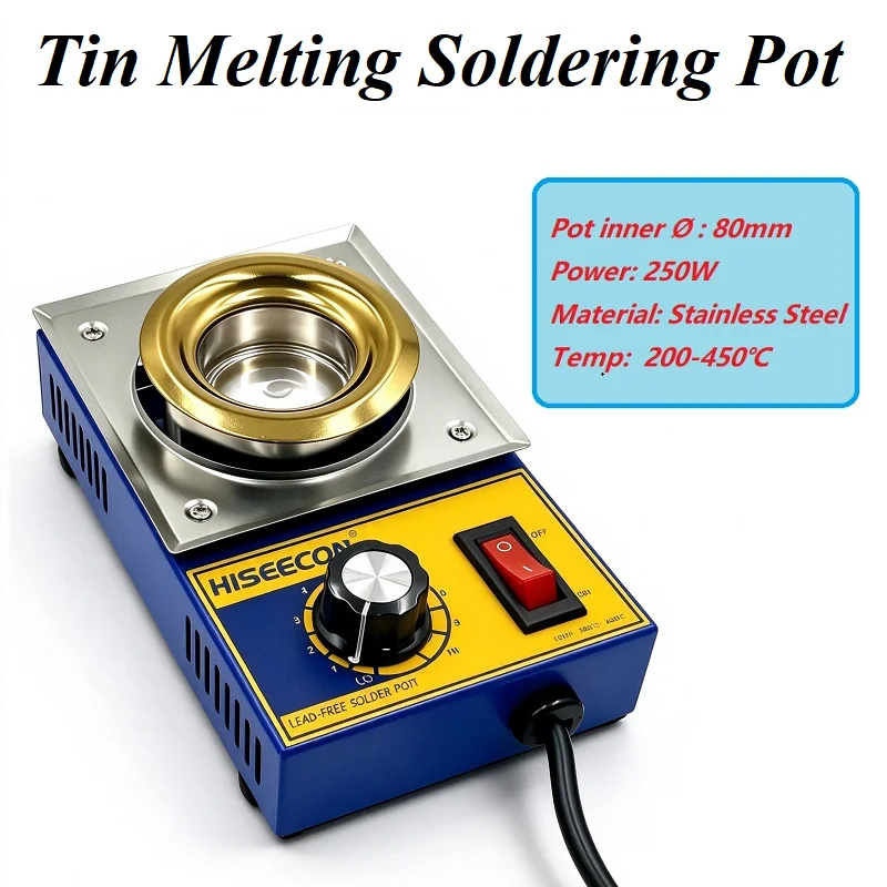 M80 M50 250W 200W 80mm Lead‑Free Solder Pot Tin Melting Furnace Adjustable Temperature 200‑450℃ Welding Repair Tool