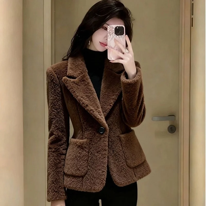 

Пальто из премиальной овечьей шерсти для женщин - зимняя куртка в кофейном стиле, роскошное теплое пальто, элегантная верхняя одежда W23