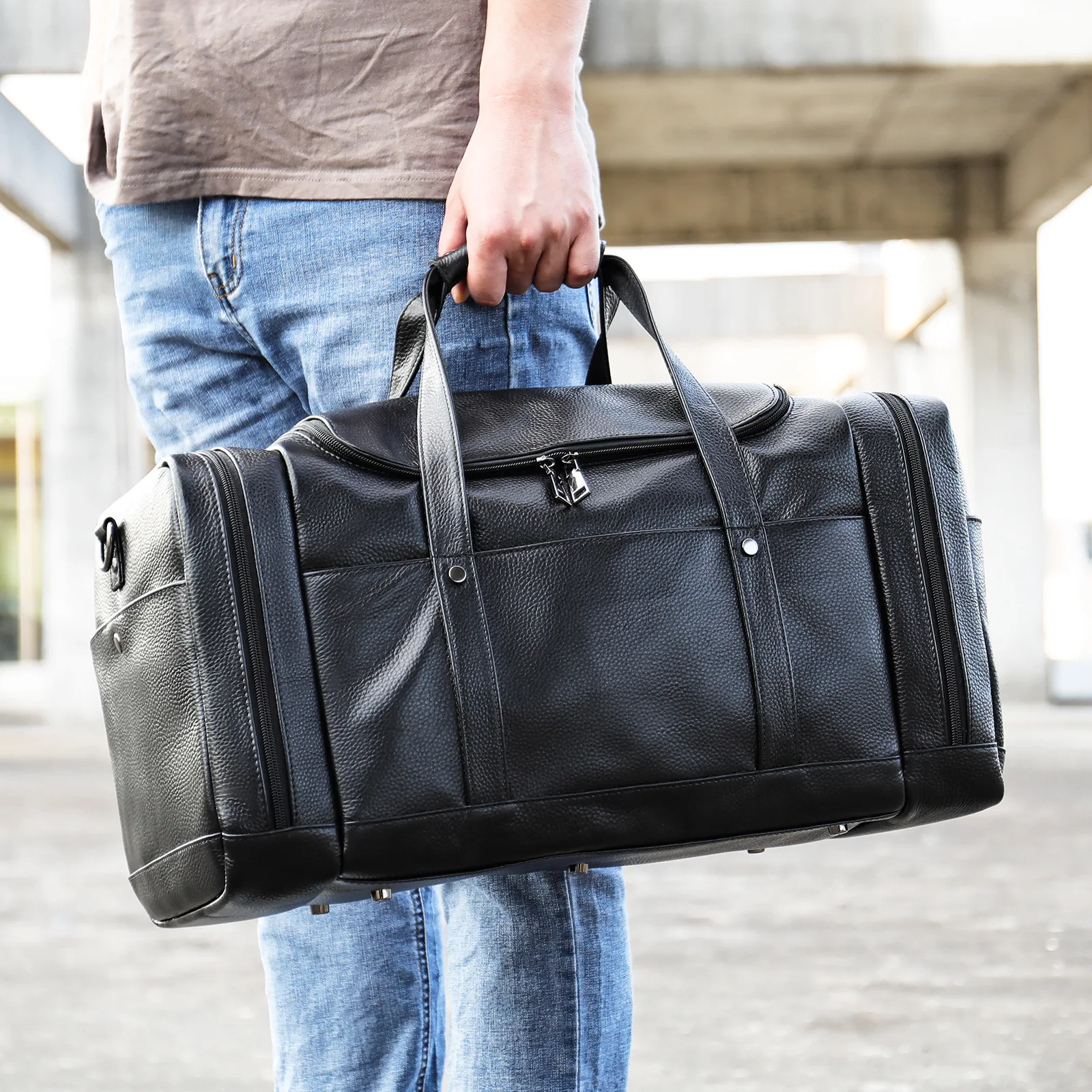 Luxury Soft Leather Men's Handbag with Shoulder Strap Top-Handle Bag Men Crossbody Bag High Capacity Travel Bag Fitness Handbags