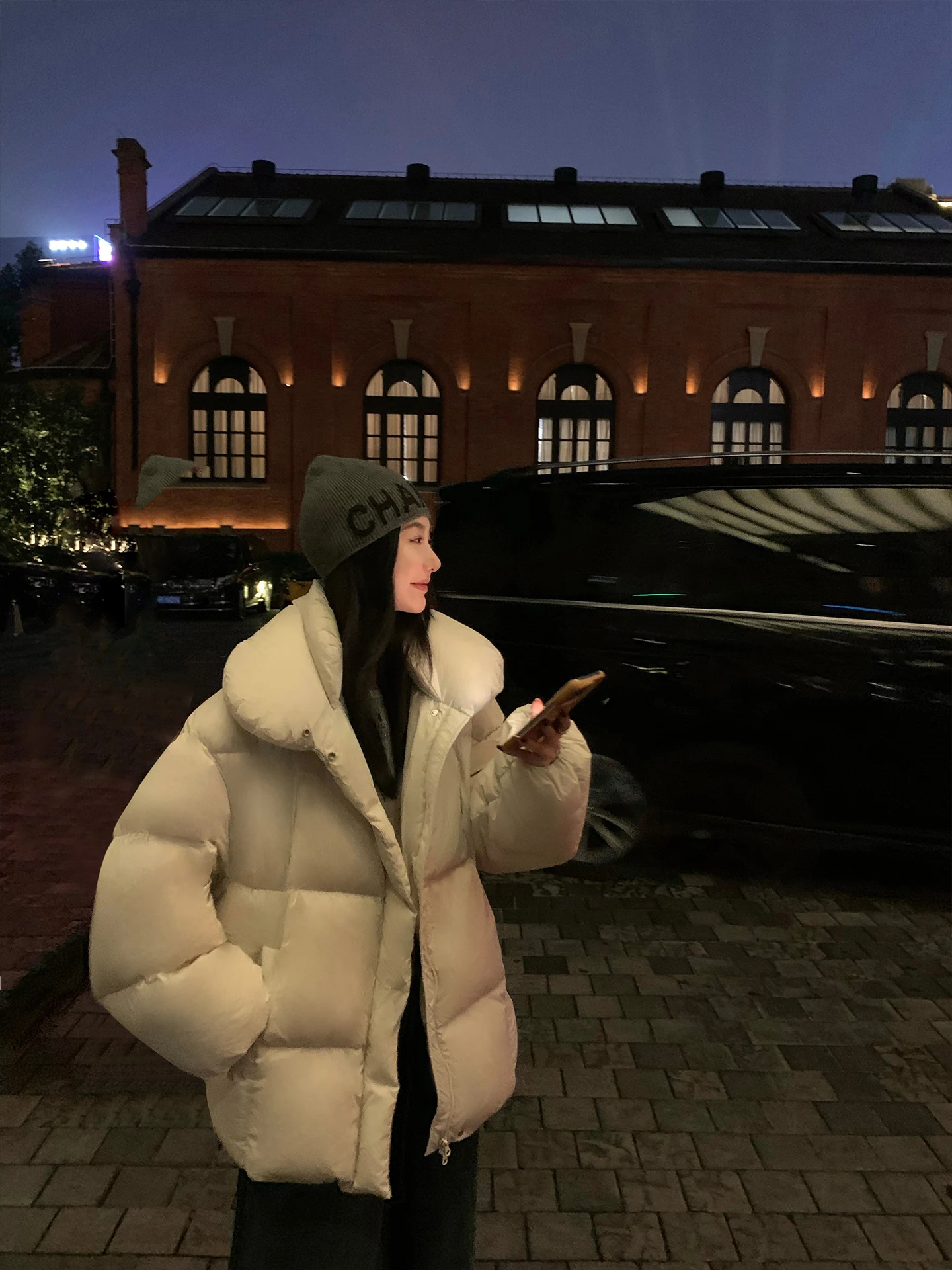 

Ouyang Lightweight Warm Du down Jaet Collar Loose Thiened Mid-Length Bread Sle Women's Winter Coat Nylon Material