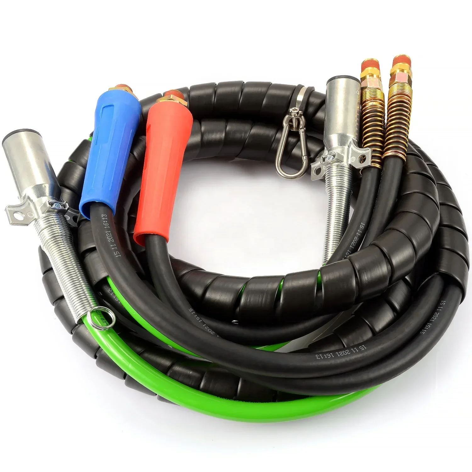 12Ft 3 in 1 wrap Air Power Line 7 Way Glad Hand Air Hose ABS Semi Electrical Air Line Hose Trailer