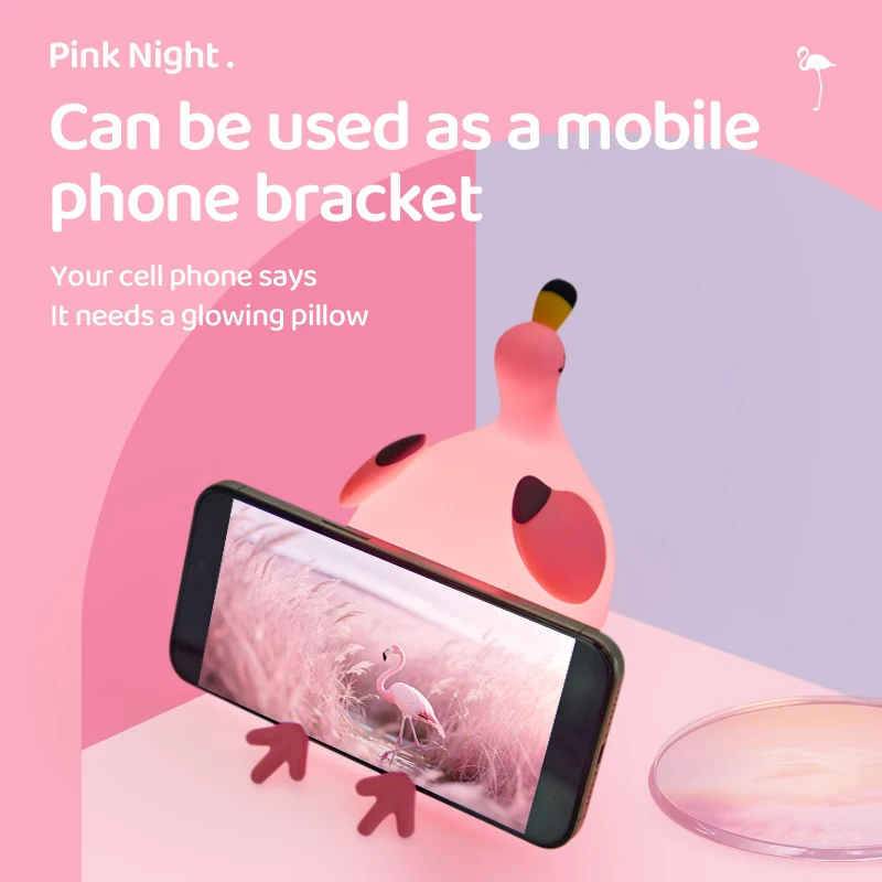 Pink Flamingo Night Light Rechargeable LED Romantic Atmosphere Light Three Levels of Brightness Adjustment Bedroom Bedside Lamp