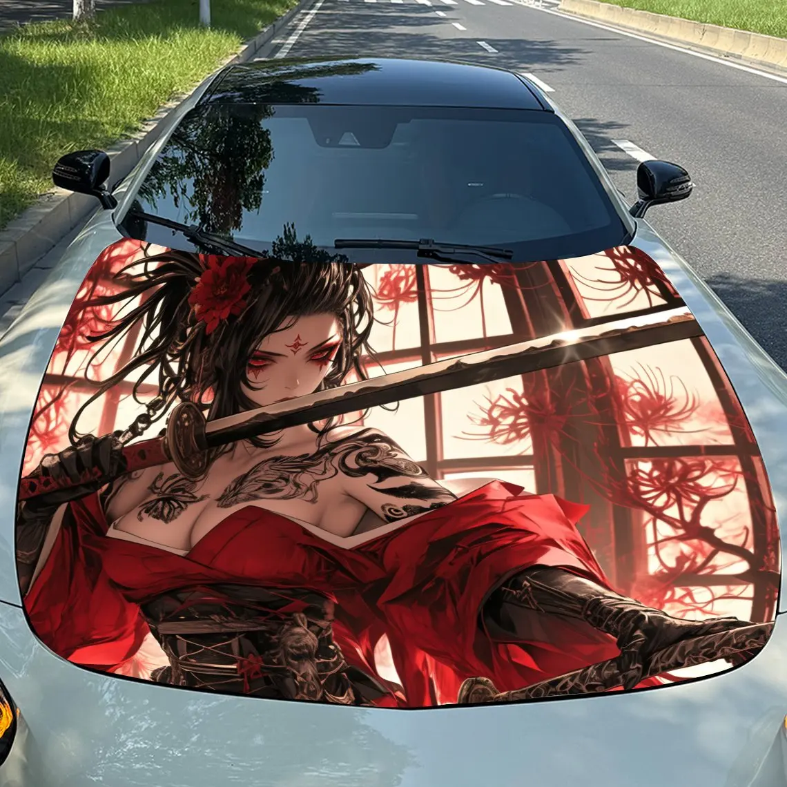 

Японская виниловая пленка для автомобиля Oiran Samurai, водонепроницаемая наклейка на капот автомобиля из ПВХ, самоклеящиеся устойчивые к царапинам наклейки для двигателя Cove
