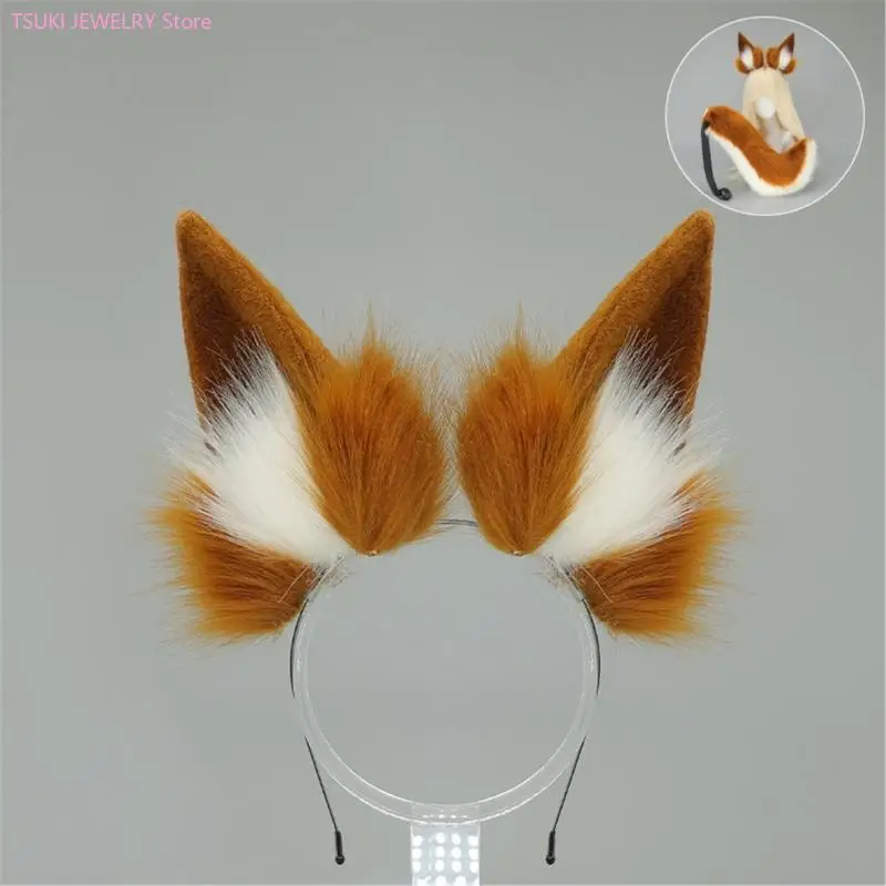 62KE – ensemble d'accessoires pour oreilles chat, faux cheveux, bandeau, queue en fourrure pour fête d'halloween événement