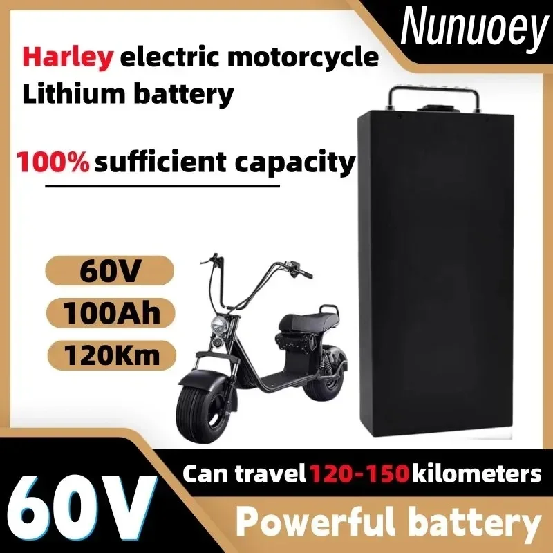 

New Harley electric vehicle lithium battery waterproof 18650 60V 100Ah two wheel foldable Citycoco electric scooter+charger