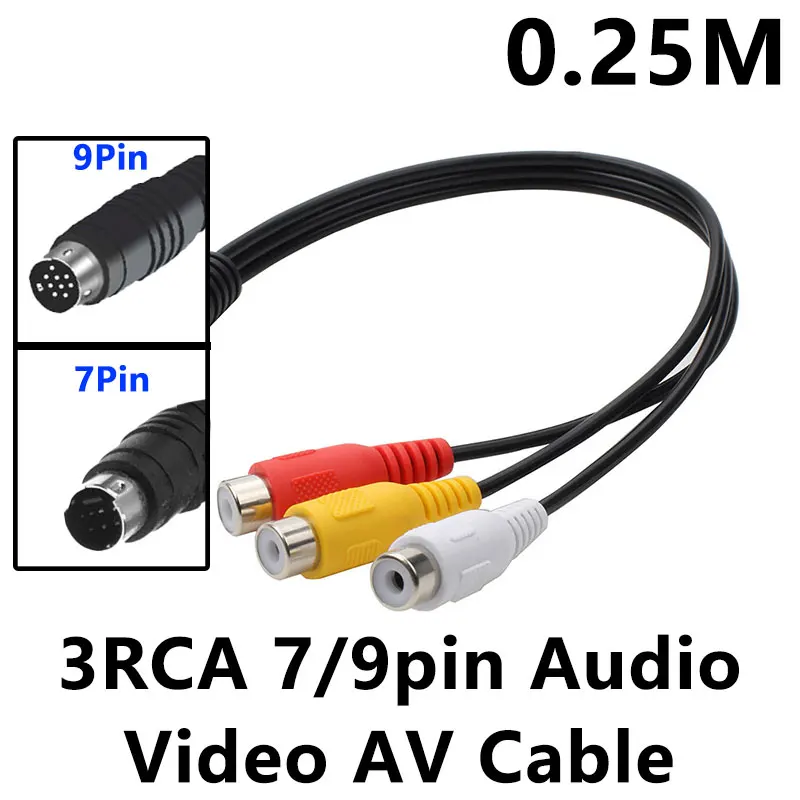 0.25M 3RCA 7/9pin Audio Video AV Cable 7PIN 9PIN S-Video S terminal to 3RCA