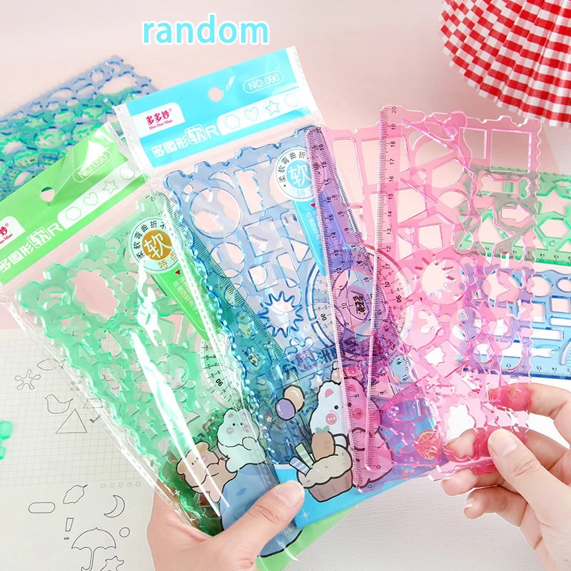 

Cartoon Plastic Transparent Graphic Ruler Multifunctional Protractor Portable Measuring Tools Students School Office Supplies