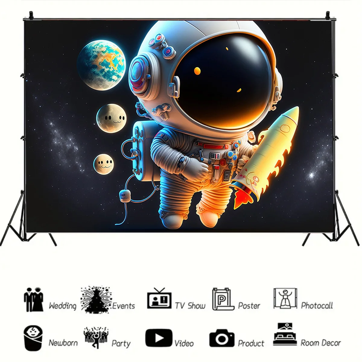 Outer Space Astronaut Planet Theme Background Outer Space Planet Birthday Party Photography Background Decoration Studio props