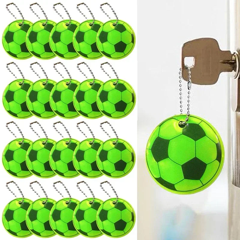 50PCS Football Reflective Keychain Night Safety Key Chain for Bags Backpack Pendant key ring Reflector for Things Traffic Securi