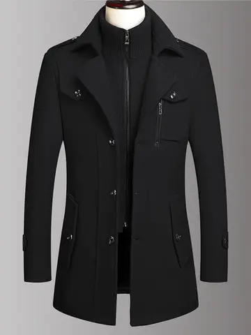 Men's Double Collar Wool Coat  Fashion Handsome Autumn Winter Business Style High Quality Middle-aged Men's Fashion Woolen Coat