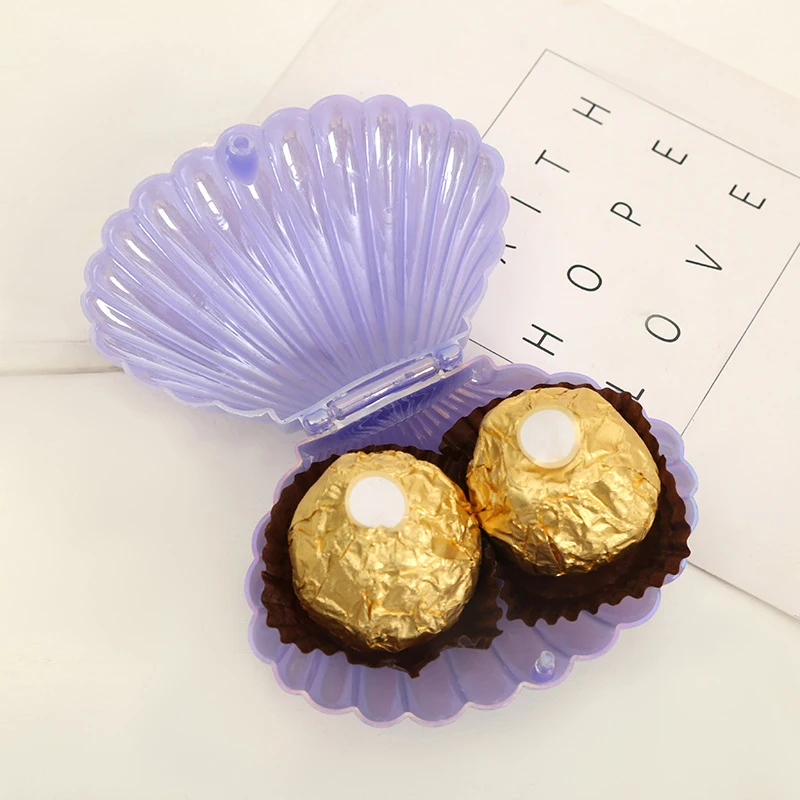 Boîtes à bonbons coquillages en plastique, emballage cadeau mignon, sacs de rangement de bijoux de maquillage, décor de fête, décor de faveur de mariage, 1 pièce