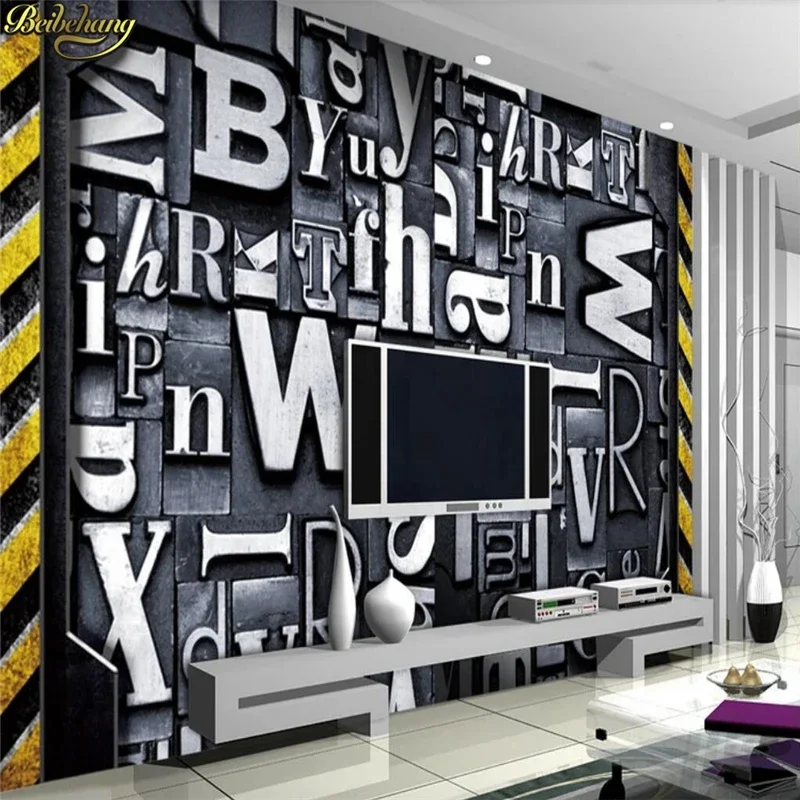 custom papel de parede 3D English alphabet wallpaper photo mural painting living room photo wood alphabet wall paper Cafe Bar