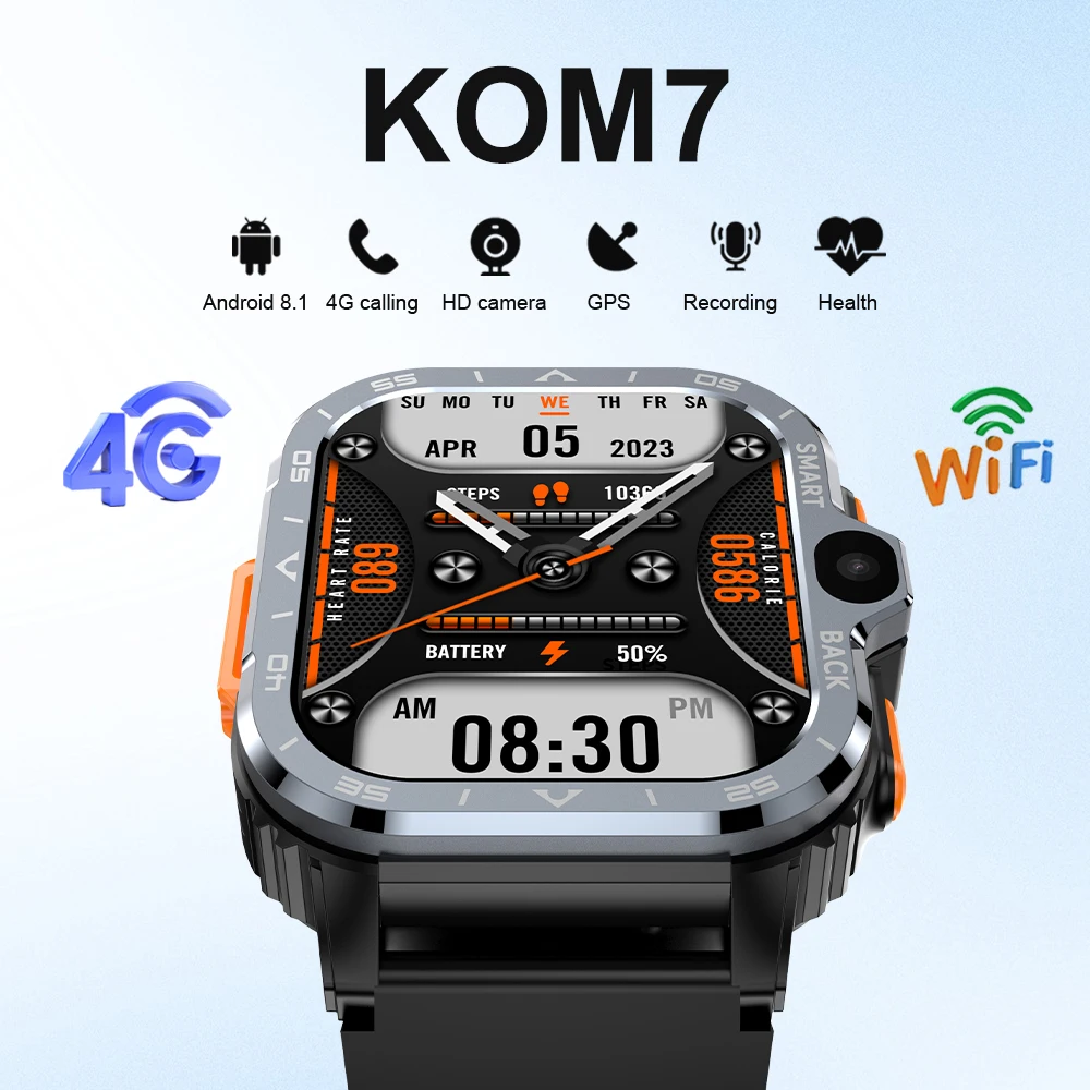 

SERVO KOM7 4G Smartwatch SIM Card Dual Camera 4G Call Google Store Men Heart Rate Sport Waterproof Smart Watch Phone Android 8.1