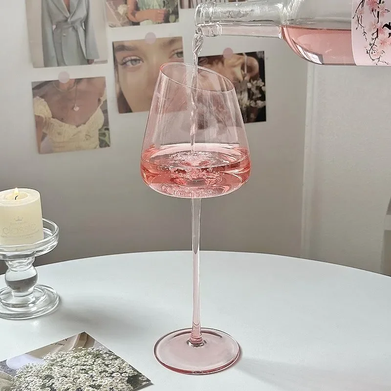 Northern Europe Large Capacity Pink Red Wine Wine Glass High-Value Home Crystal Champagne Glass Cup Oblique Mouth Goblet