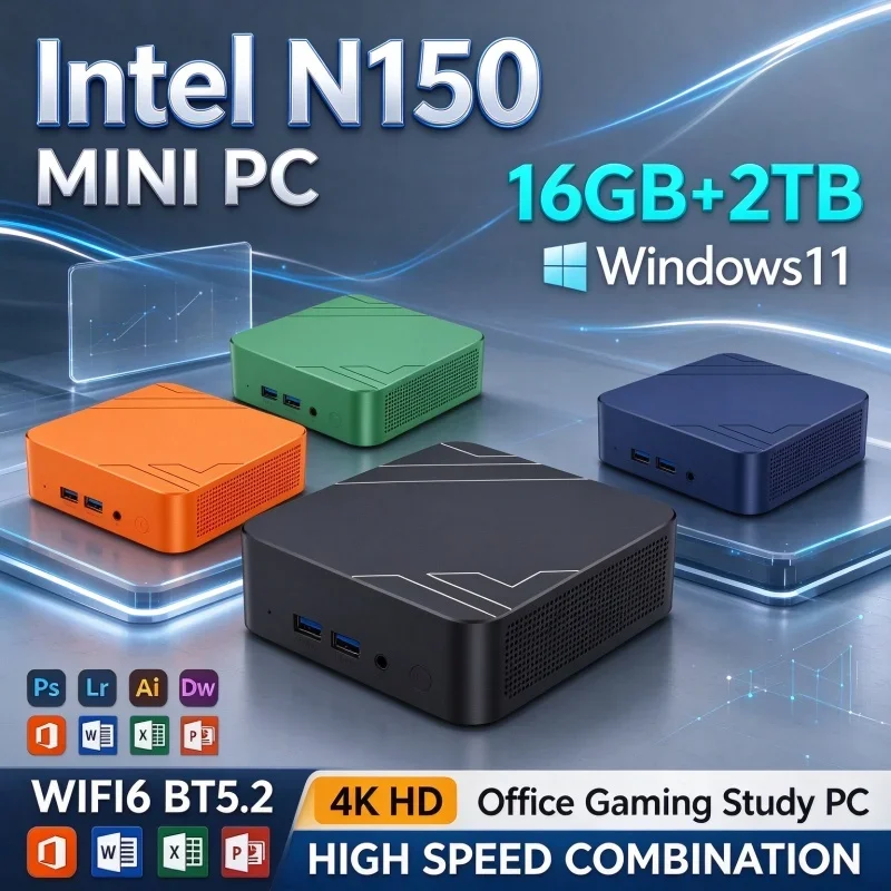 Mini PC Intel N150 Windows 11 16GB RAM 1TB/2TB SSD WiFi6 Portable Mini Desktop Computer for Home Office Working Daily Gaming