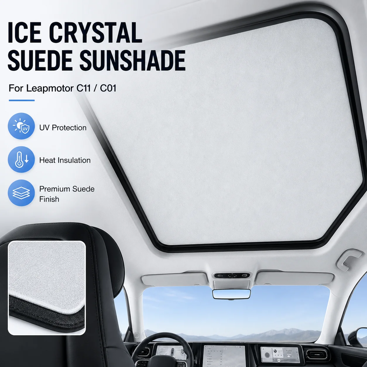 Ice Crystal Suede Sunroof Sunshade Curtain Heat Insulation UV Protection For Leapmotor C11 C01 Car Interior Accessory