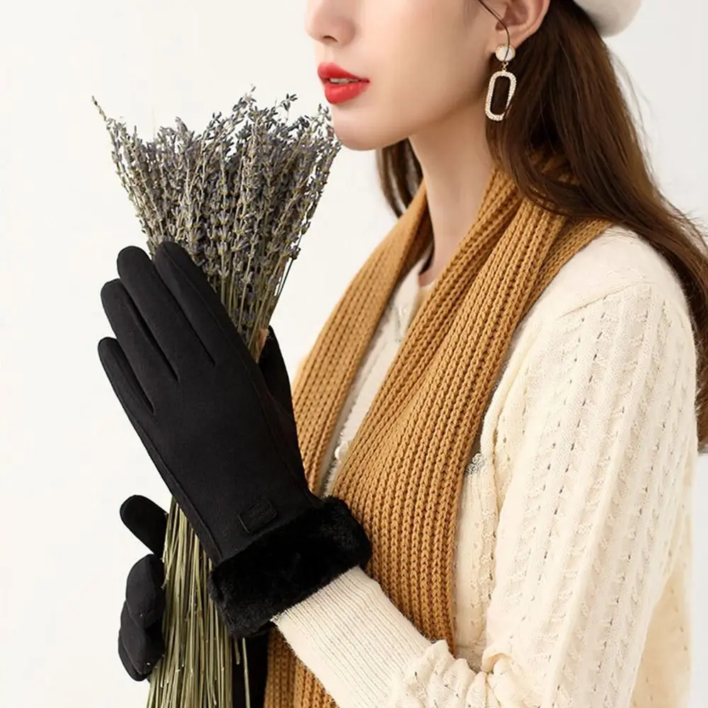 قفازات مخملية قطيفة مناسبة تمامًا، قفازات شتوية ناعمة مقاومة للرياح، مقاومة للماء، شاشة تعمل باللمس، قفازات نسائية لركوب الدراجات