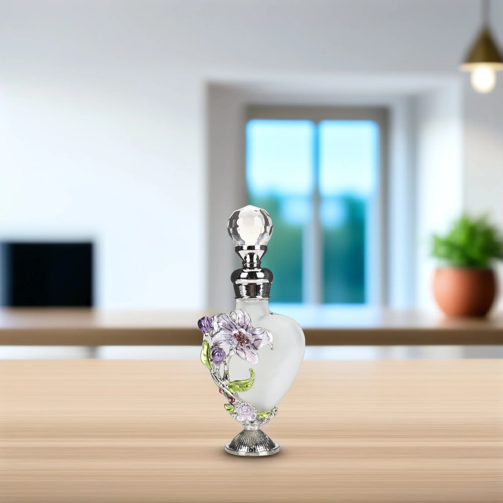 

Vintage Painted Enamel Flower Glass Perfume Bottle Decorative Elegant Aroma Container for Vanity Bathroom Shelf