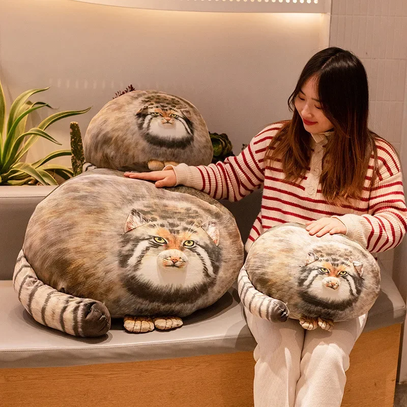 30/40/50cm Brown Simulation Manul Cat Plush Pillow Stuffed Wild Animal Like Real Image Printed Cushion Sofa Chair Decor Gift