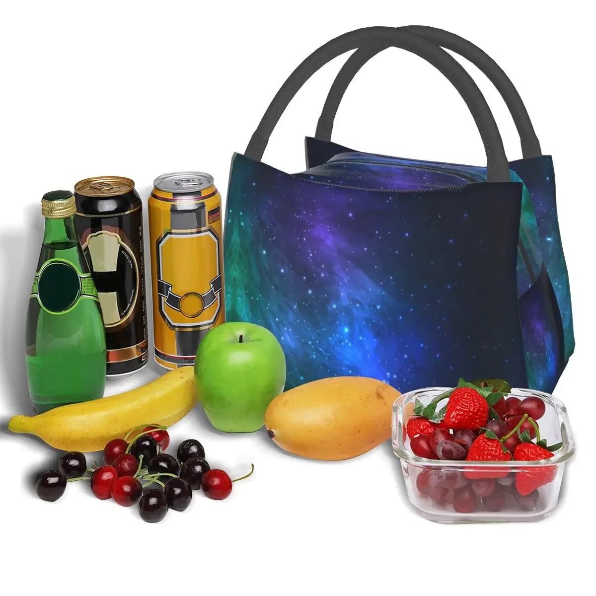 Colorful Galaxy Lunch Bag Green and Blue Cosmic Office Lunch Box For Unisex Print Thermal Lunch Bags Waterproof Cooler Bag