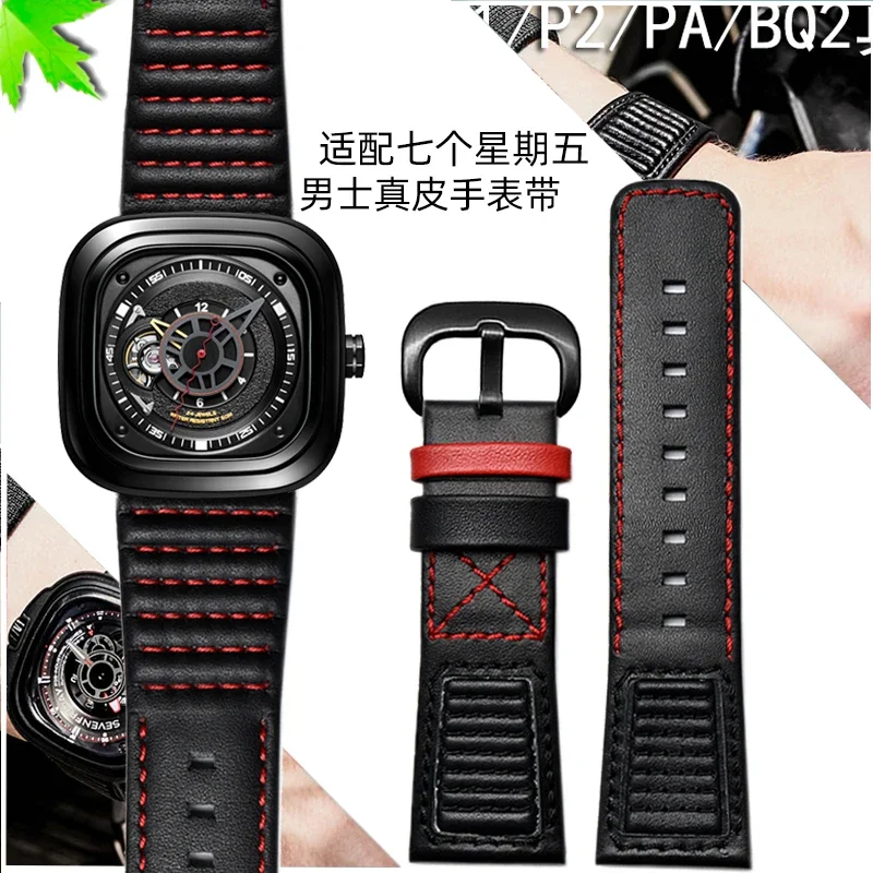 สายนาฬิกาหนังแท้สําหรับ Seven Friday Watchband Cowhide Q2 P1 Series สายหนังผู้ชายนาฬิกาอุปกรณ์เสริม 28 มม