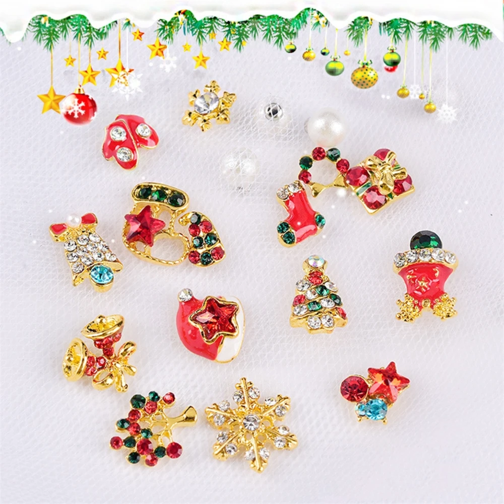 Alloy Christmas Ornament Zircon Cross Halloween Metal Charms Mix Color Retro Elk Deer Gift Box Bell Flower Garland Rhinestone