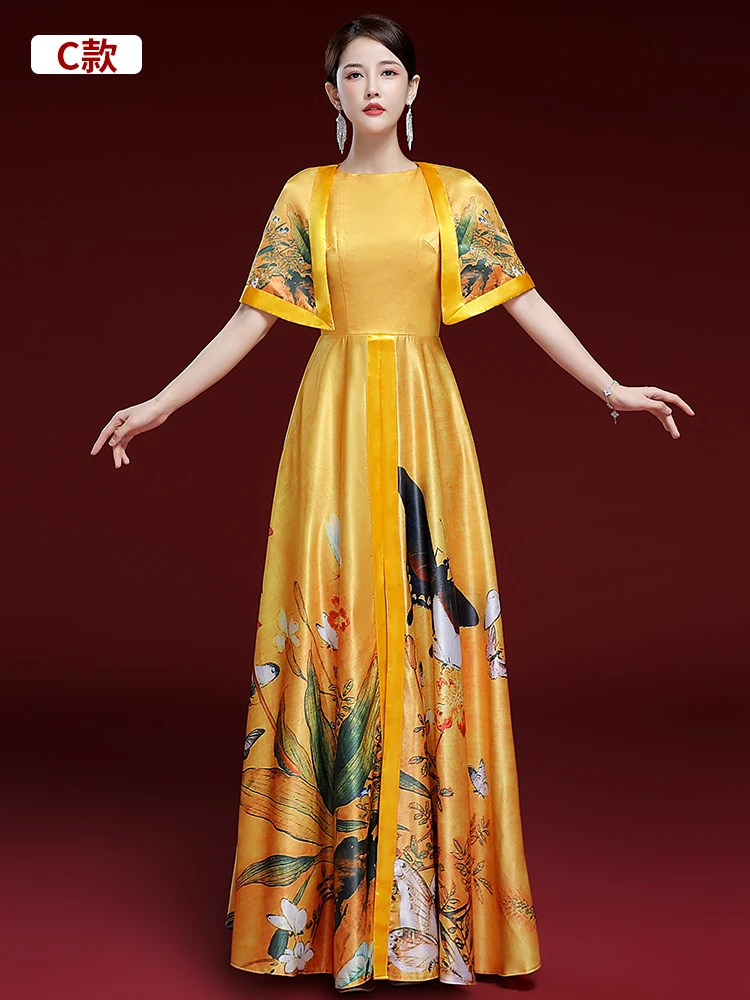 Chinese Runway Qipao Performance Traje, High-End e Atmosférica Guzheng Arte, Performance Vocal, Han Fu