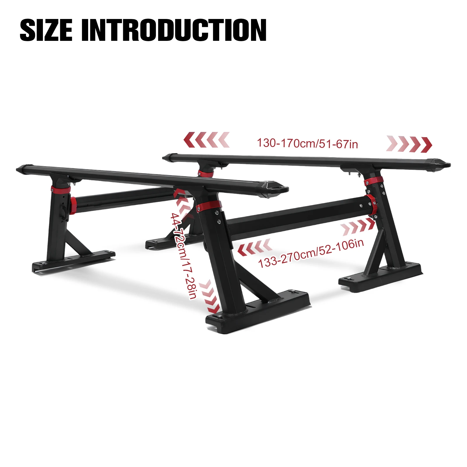 Aluminum 18-28in Height-Adjustable Truck Ladder Rack with T-Slots Truck Bed Rack Cargo Carrier Rack for Ford F-Series/Ram/Tacoma
