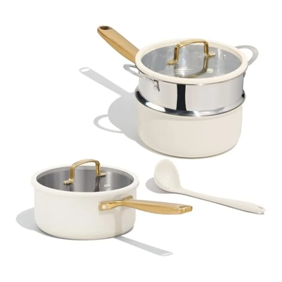 

Набор из 2 кастрюль из нержавеющей стали (1,5 л и 3,0 л) с пароваркой и половником, нетоксичный, 3-слойный, с крышками, маленькие кастрюли для приготовления пищи в духовке