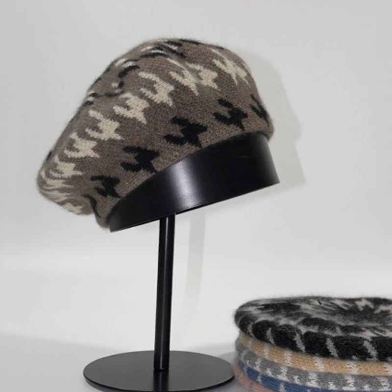 

Beret Women Winter Angora Wool Knit Hat Warm Soft Accessory For Autumn Outdoors Sports Cold Weather