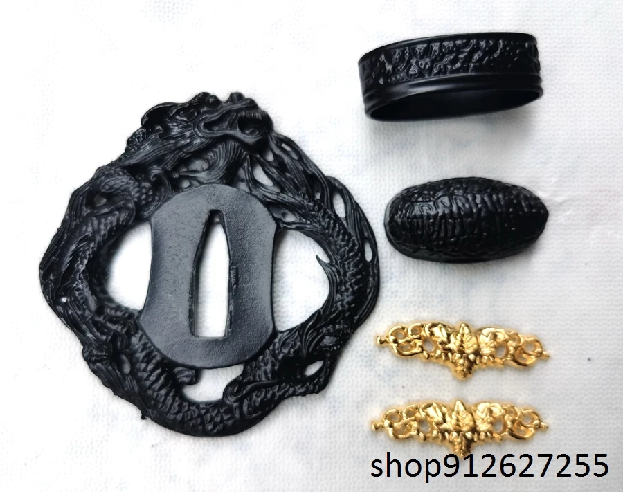 Black alloy dragon tsuba flower fuchi Menuki for japanese sword's katana wakizashi tanto