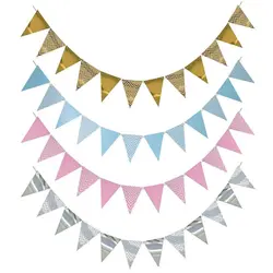 3m 12 Flag Gold Pink Paper Board Garland Banner For Baby Shower Birthday Party Home Decor Kids Room Decoration Garland Bunting